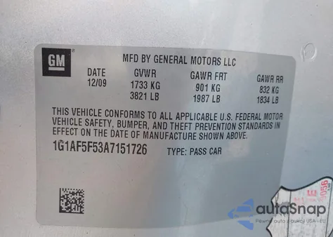2010 Chevrolet Cobalt Lt from USA, damaged, VIN 1G1AF5F53A7151726